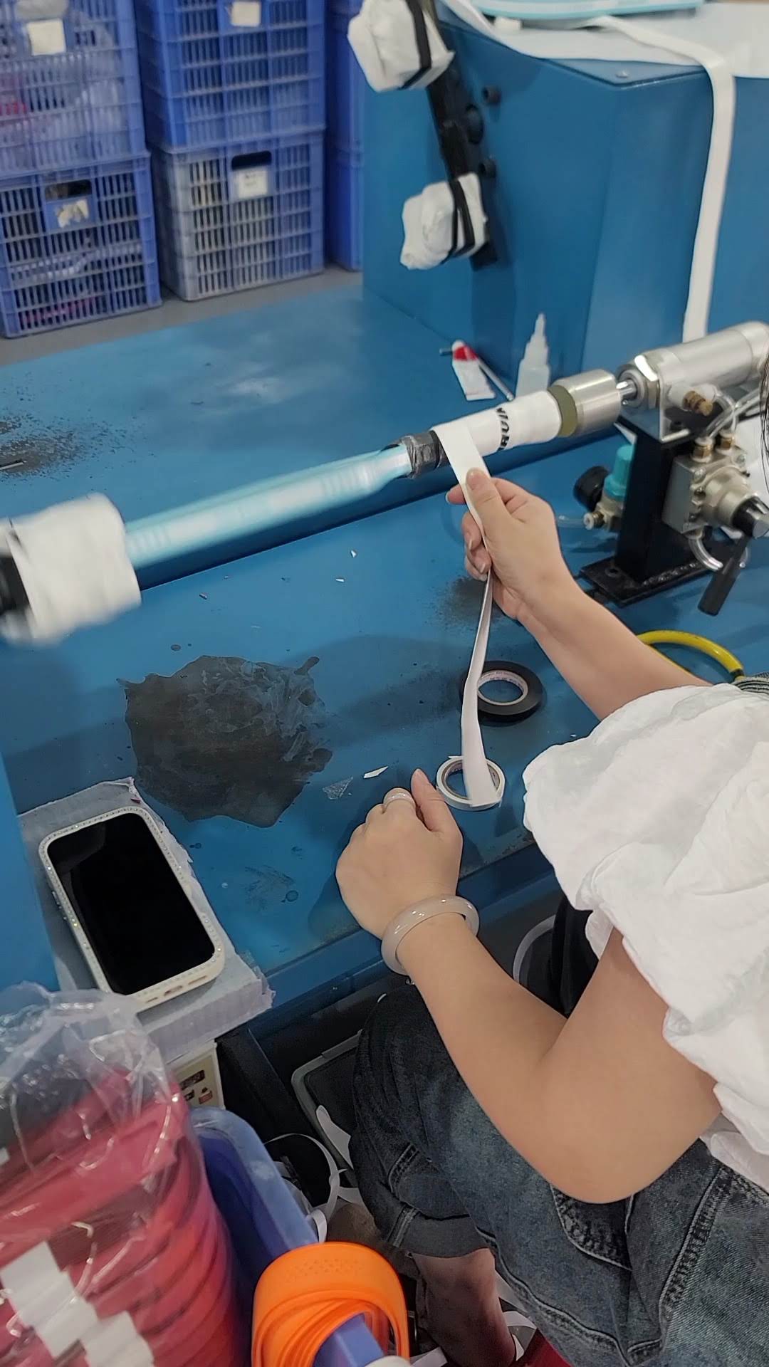 Grip wrapping process on pickleball paddle handle
