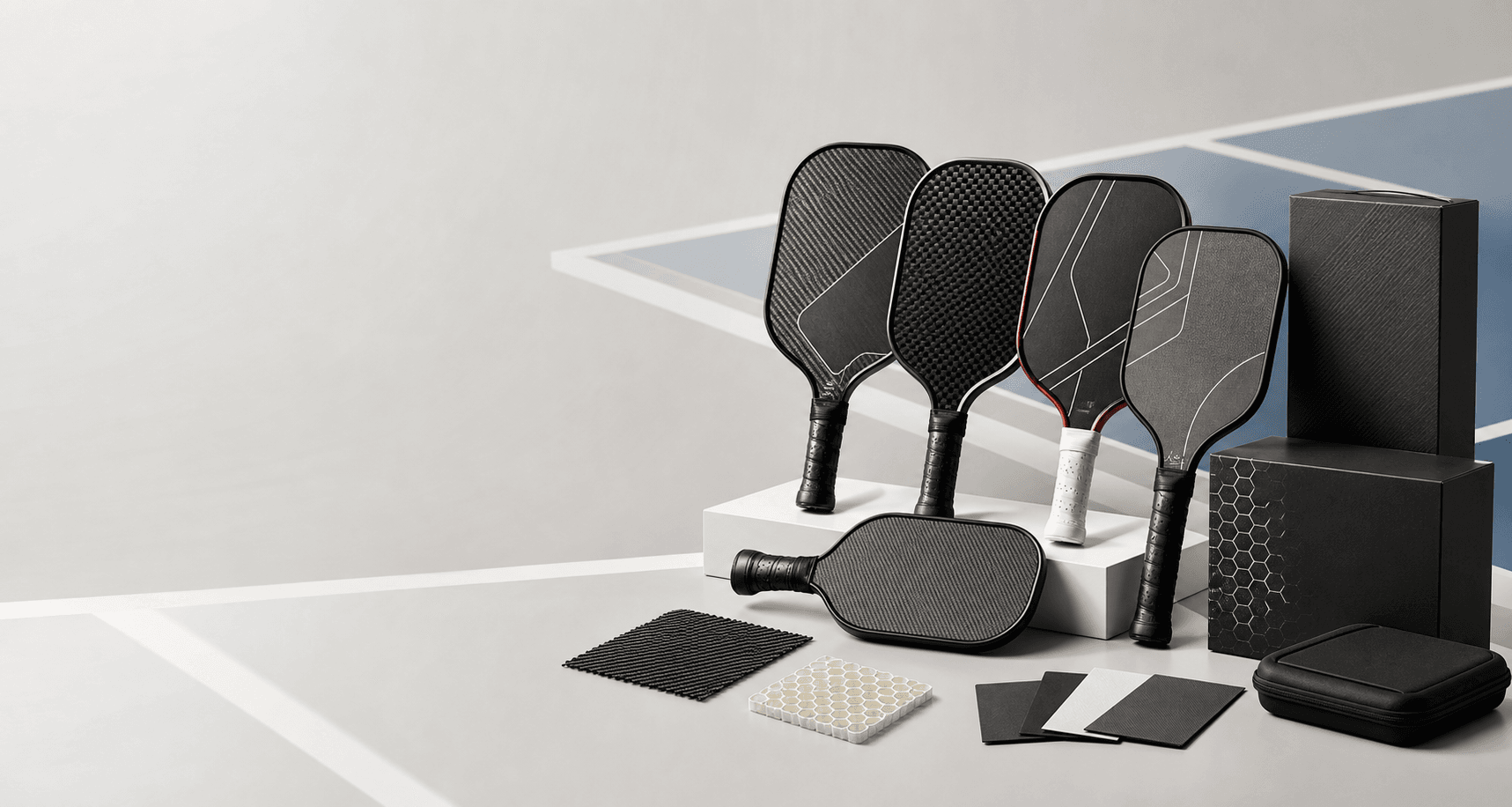 Custom carbon fiber pickleball paddle product line with packaging