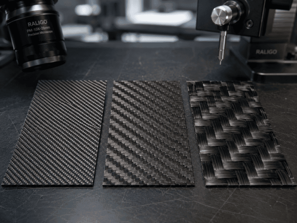 acro comparison of 3K, 12K, and 18K carbon fiber weave textures used in pickleball paddle faces