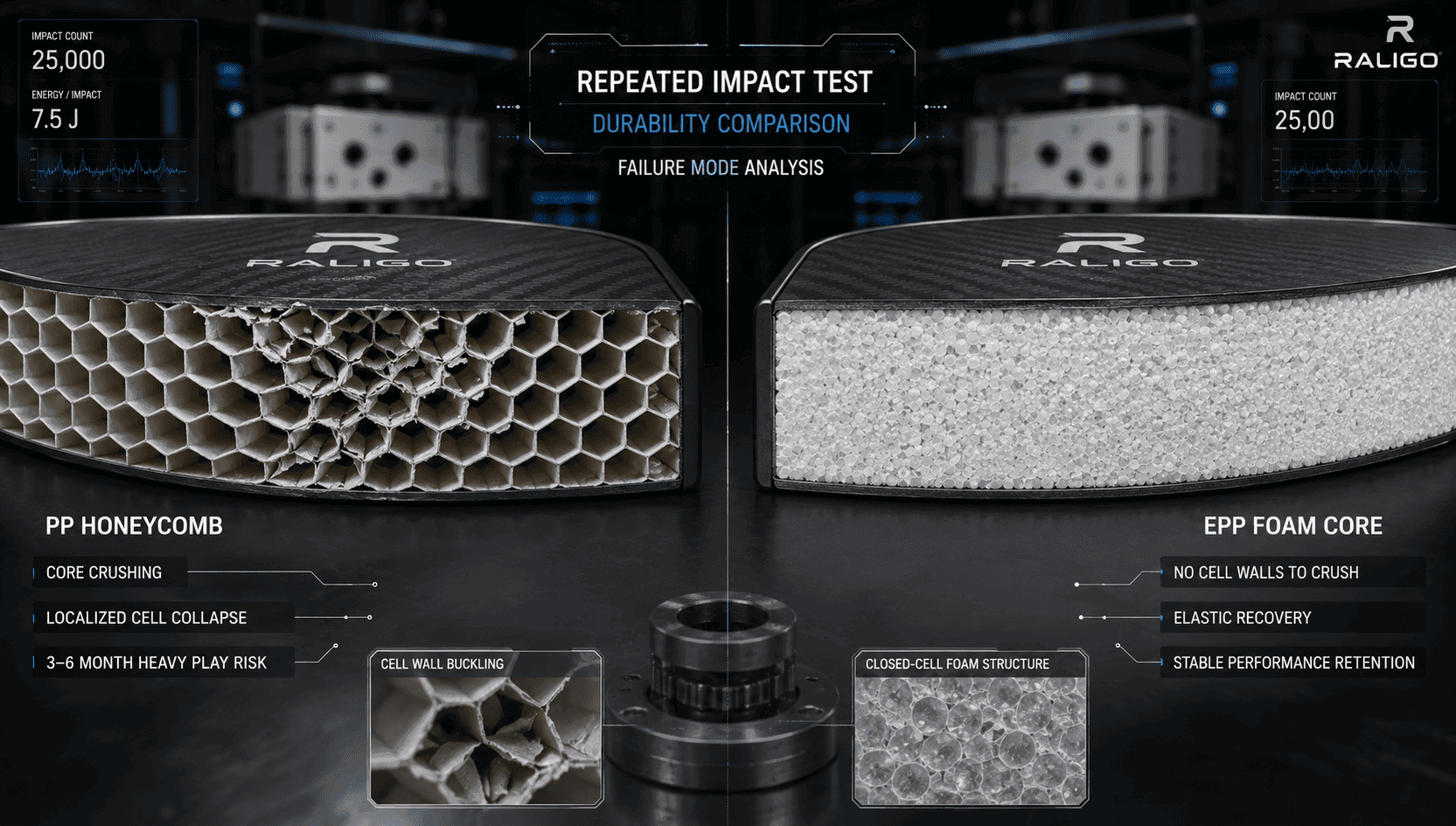 Core-crushing-comparison-between-PP-honeycomb-and-EPP-foam-pickleball-paddle-cores-after-repeated-impact-testing