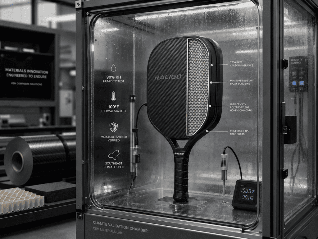 Humidity-resistant carbon fiber pickleball paddle tested for North Carolina heat and moisture conditions