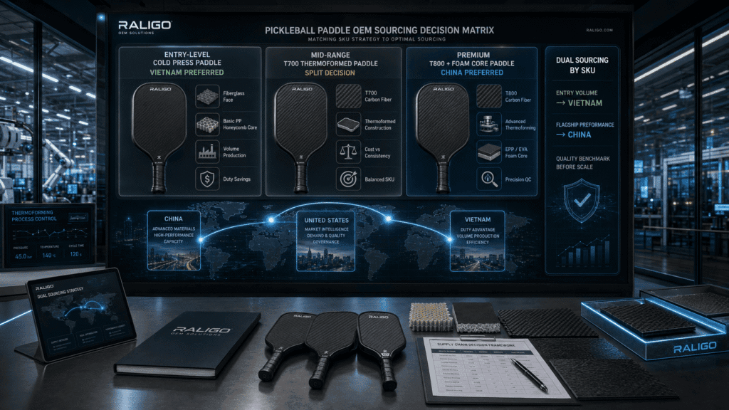 SKU by SKU dual sourcing strategy for pickleball paddle OEM production in China and Vietnam