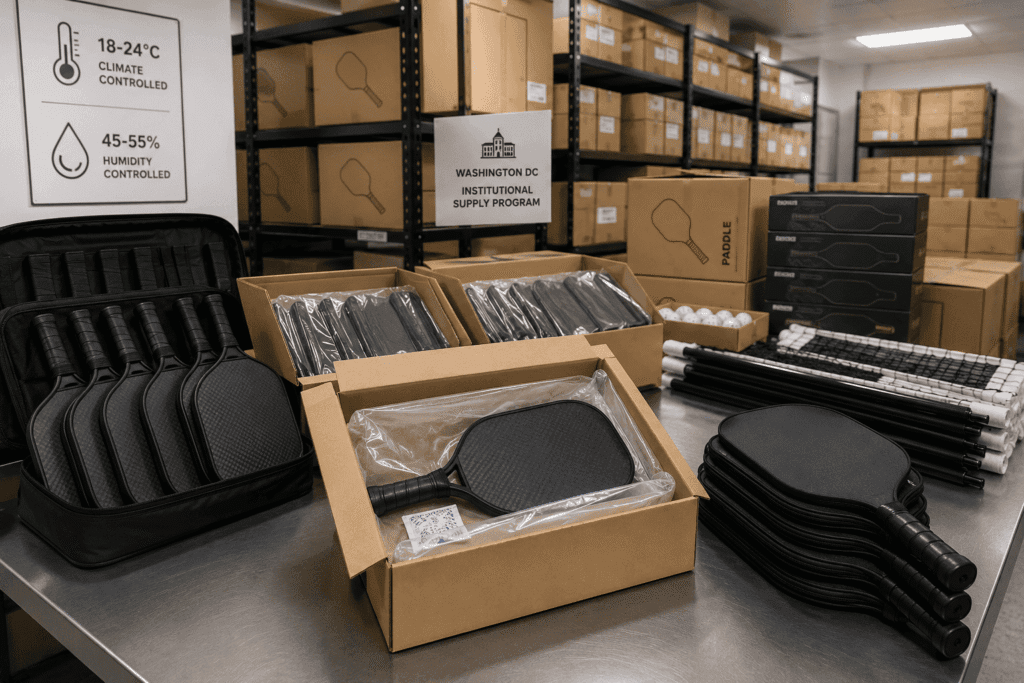 Climate-Controlled Storage and Institutional Paddle Fulfillment Climate-controlled storage and fulfillment of bulk carbon fiber pickleball paddles for Washington DC institutional buyers