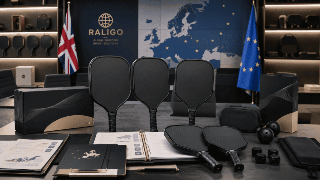 Carbon fiber pickleball paddles prepared for UK and Europe import, OEM sourcing, and compliance-focused distribution