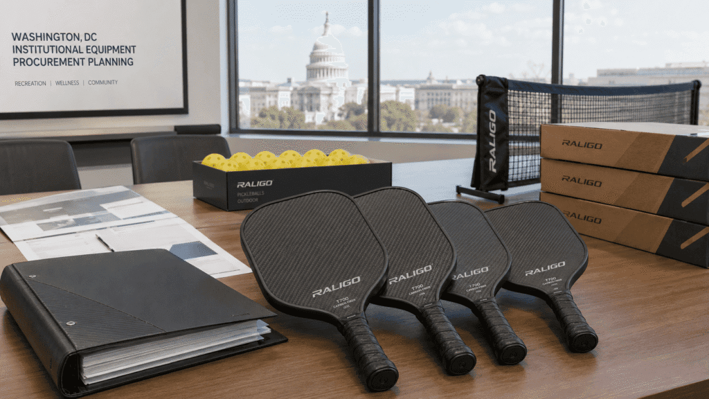 Institutional carbon fiber pickleball paddles prepared for Washington DC government and university bulk procurement