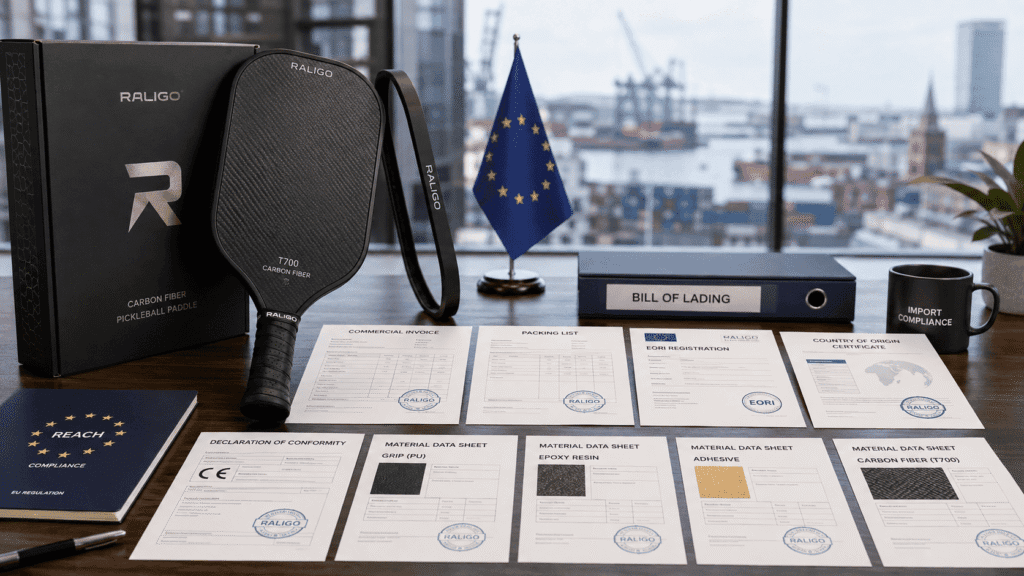 EU Compliance and Customs Documentation for Pickleball Paddle Imports EU compliance and customs documents for importing carbon fiber pickleball paddles into Ireland