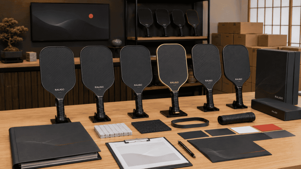 Japan-bound OEM pickleball paddle sourcing with T700 carbon paddles, batch samples, origin documents, and export packaging