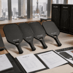 Carbon fiber pickleball paddles prepared for Japan import with customs documents, OEM specifications, and export packaging