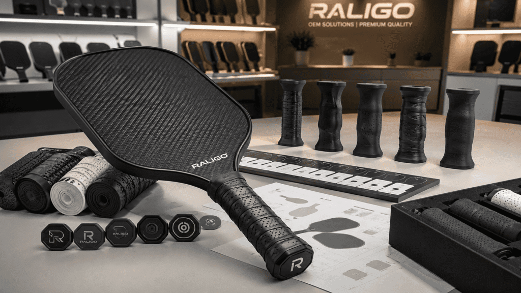 Carbon fiber pickleball paddle with ergonomic grip and handle design samples for OEM product development