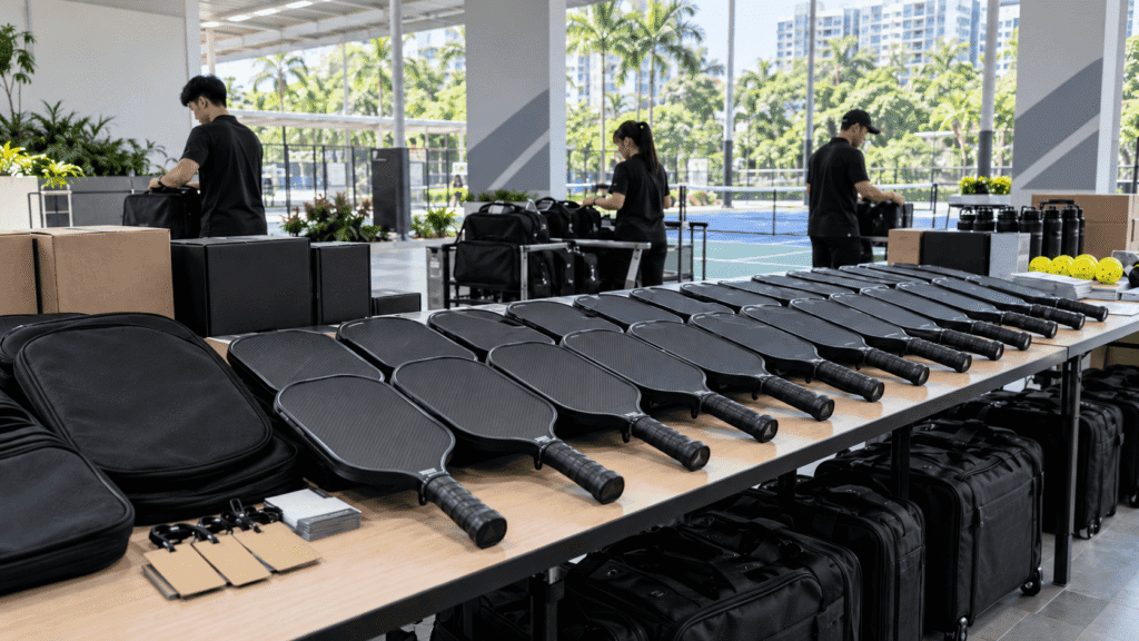 Bulk carbon fiber pickleball paddles prepared for Singapore clubs, community programs, and corporate event procurement