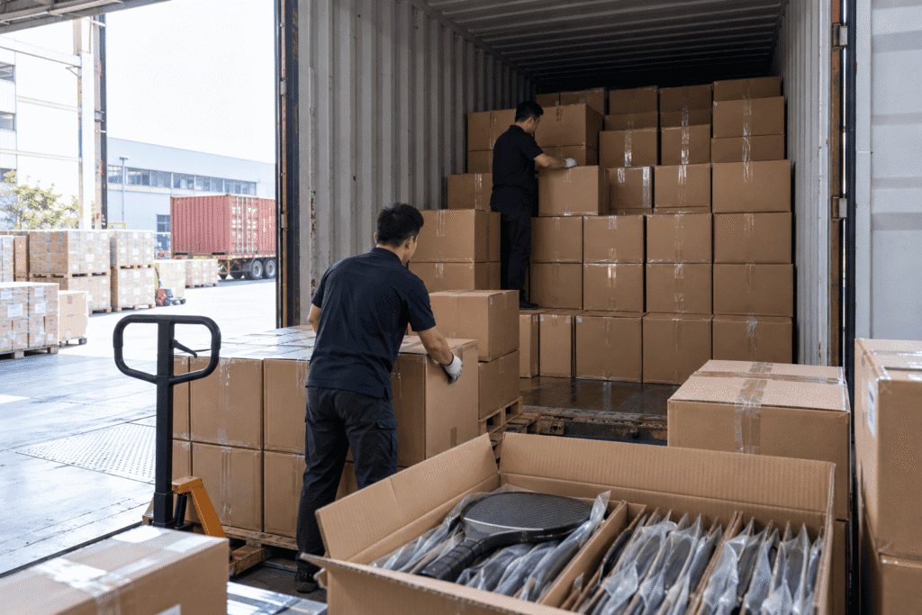 Container Loading Optimization for Bulk Pickleball Paddle Shipments Bulk pickleball paddle export cartons efficiently stacked inside a shipping container to optimize cargo space and freight costs